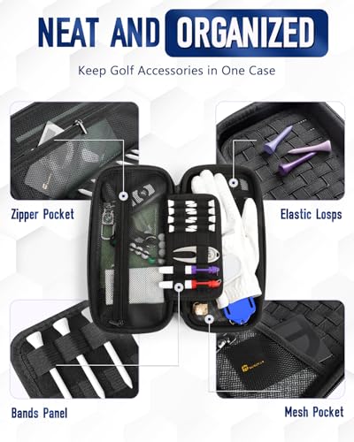 Odor-Proof Golf Glove Holder Case for Men with Glove Shaper - Fits Golf Club Bag, Golf Organizer Storage for Phone, Tees, Divot Tool, Ball Markers, Golf Accessories, Golf Father Day Gifts for Men