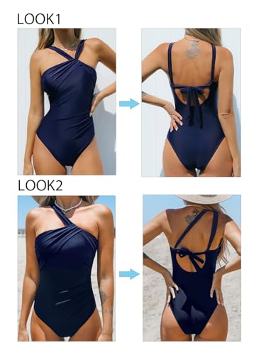 CUPSHE Women's One Piece Swimsuits Ruched Bathing Suit Tummy Control Back Tie Mutiple Ways Wearing