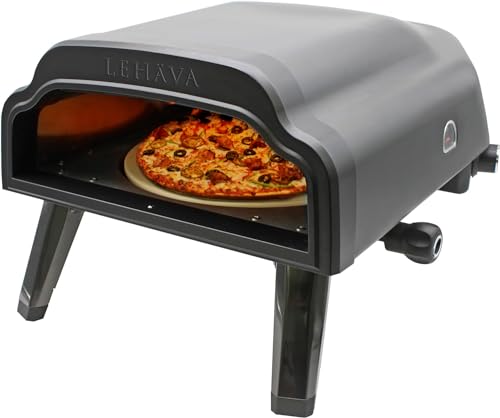 Flame King LEHAVA 14-inch, 360 Degree Rotating Non-Stick Pizza Stone, Portable Outdoor Propane Pizza Oven Countertop with Cover Bag, Piezo Auto Ignition for Camping, Backyard, and Tailgating