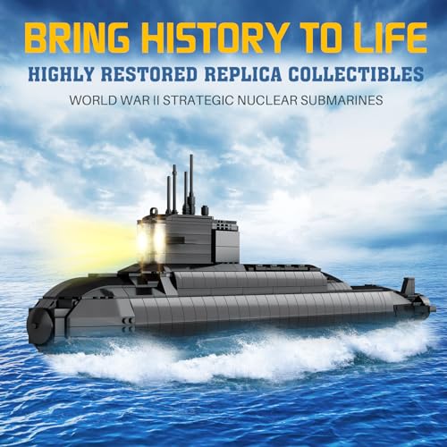 Strategic Nuclear Submarine Building Toy Set with Lights, WW2 Military Battleship Army War Vehicles Historical Collection Model, Gifts for 10, 12, 14, 16+ Year Old Kid, Teens, Adults Home Office Decor