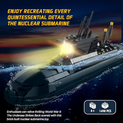 Strategic Nuclear Submarine Building Toy Set with Lights, WW2 Military Battleship Army War Vehicles Historical Collection Model, Gifts for 10, 12, 14, 16+ Year Old Kid, Teens, Adults Home Office Decor