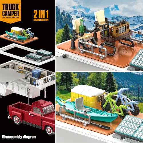 Car Building Block, 2-in-1 Camper Van Building and Farm Pickup Truck Building Set Toy forAdult and Teens, Retro Rvs Building Block Kit Set, 2188pcs