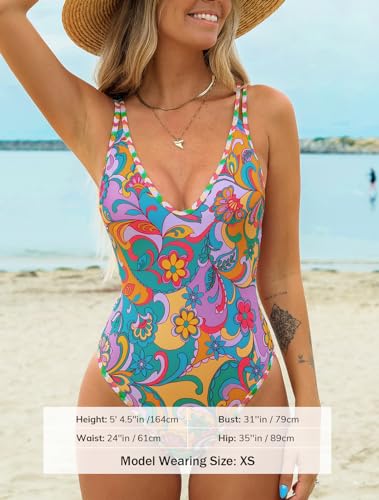 CUPSHE Women's One Piece Swimsuit Bathing Suit Double Strap Back tie Low Cut Boho Paisley Swimwear