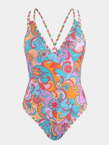 CUPSHE Women's One Piece Swimsuit Bathing Suit Double Strap Back tie Low Cut Boho Paisley Swimwear