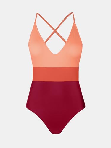 CUPSHE One Piece Swimsuit for Women Bathing Suits Deep V Neck Crisscross Back Color Block