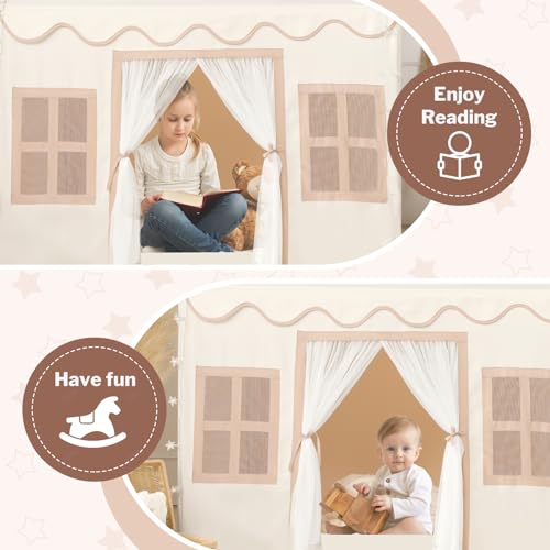 Kids Play Tent Indoor: with Mat, Tissue Garland, Star Lights - Toddler Girl Tent Indoor Playhouse for Toddlers Kids Toys for Boy Girl Birthday Gift for Kids