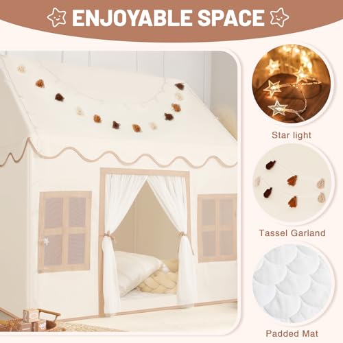 Kids Play Tent Indoor: with Mat, Tissue Garland, Star Lights - Toddler Girl Tent Indoor Playhouse for Toddlers Kids Toys for Boy Girl Birthday Gift for Kids