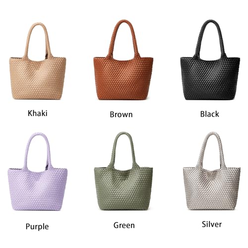 Woven Tote Bag Womens Purse: Vegan Leather Shoulder Handbags - Fashion Summer Beach Tote Bags - Large Travel Totes