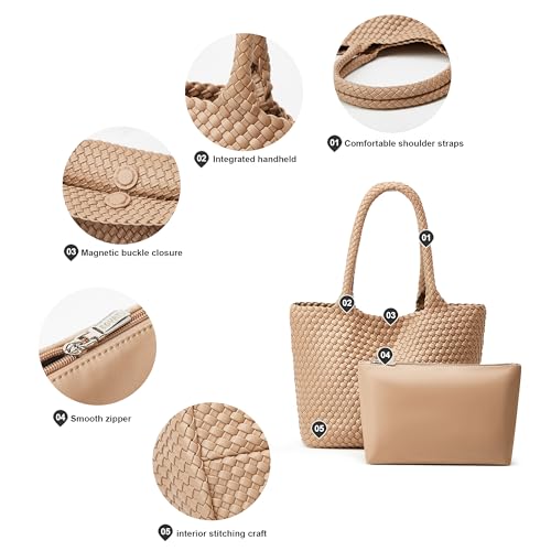 Woven Tote Bag Womens Purse: Vegan Leather Shoulder Handbags - Fashion Summer Beach Tote Bags - Large Travel Totes