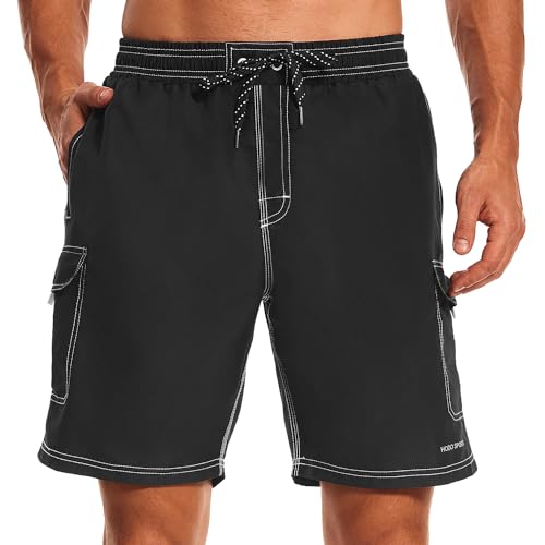 HODOSPORTS Men's 9" Swim Trunks Quick-Dry with Compression Liner (Regular&Extended Sizes)