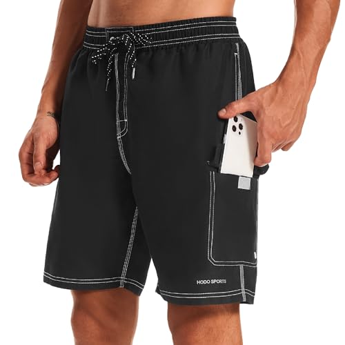 HODOSPORTS Men's 9" Swim Trunks Quick-Dry with Compression Liner (Regular&Extended Sizes)