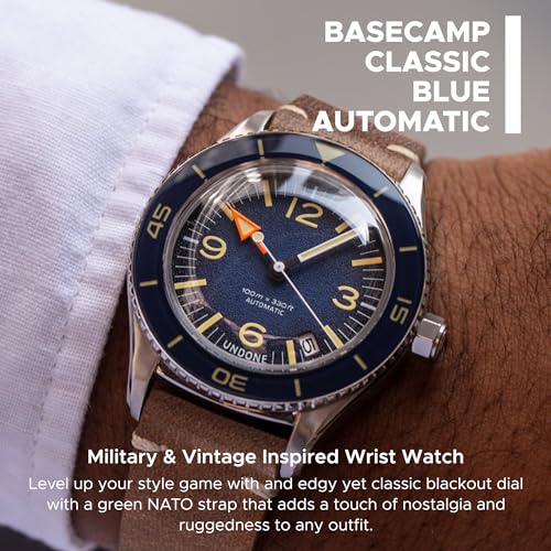 UNDONE Basecamp Classic Watch for Men-Durable Military & Vintage Inspired Water Resistant Automatic Wrist Watch Made with 40mm Scratch & High Impact Resistant Lexan Lens