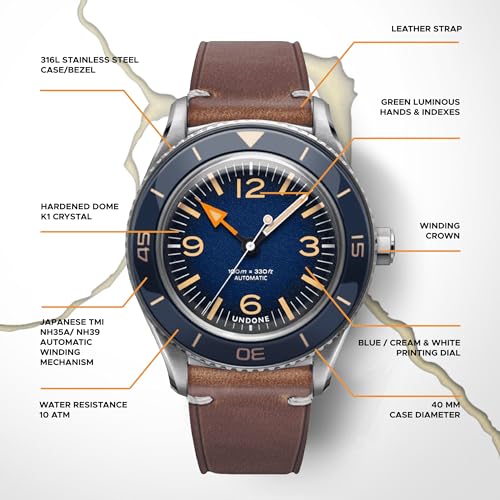 UNDONE Basecamp Classic Watch for Men-Durable Military & Vintage Inspired Water Resistant Automatic Wrist Watch Made with 40mm Scratch & High Impact Resistant Lexan Lens