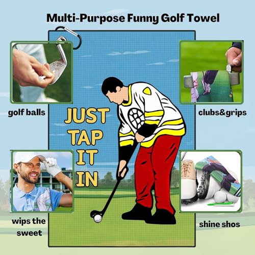 Funny Printed Golf Towel, Funny Golf Towel for Golf Bags with Clip, Golf Gift for Men Husband Boyfriend Dad, Birthday, Cristmas Gifts for Golf Fan - Just Tap It in