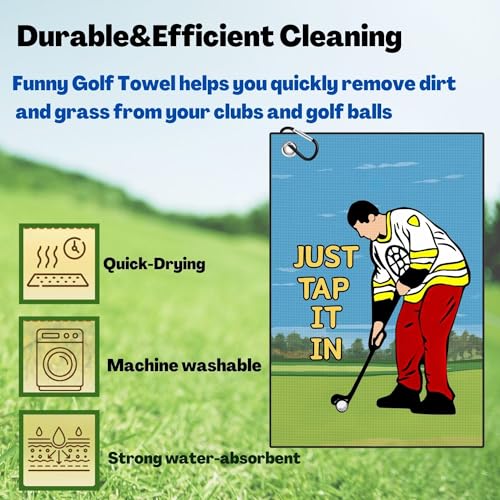 Funny Printed Golf Towel, Funny Golf Towel for Golf Bags with Clip, Golf Gift for Men Husband Boyfriend Dad, Birthday, Cristmas Gifts for Golf Fan - Just Tap It in