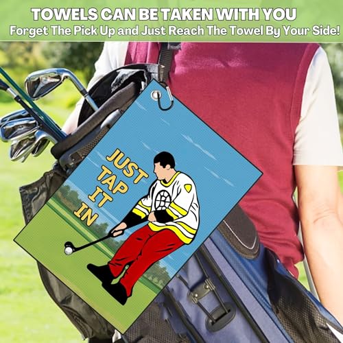 Funny Printed Golf Towel, Funny Golf Towel for Golf Bags with Clip, Golf Gift for Men Husband Boyfriend Dad, Birthday, Cristmas Gifts for Golf Fan - Just Tap It in