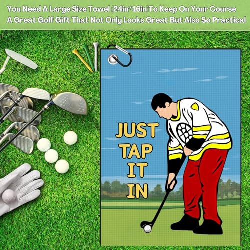 Funny Printed Golf Towel, Funny Golf Towel for Golf Bags with Clip, Golf Gift for Men Husband Boyfriend Dad, Birthday, Cristmas Gifts for Golf Fan - Just Tap It in