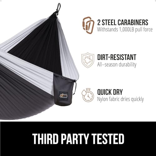 Gorilla Grip Durable Portable Camping Hammock, Holds 400lbs with Heavy Duty Tree Straps, Comfortable Travel Swing, Camp Hammocks, Easy to Use and Install, Outdoor Essentials, Green, 9x4.5 FT