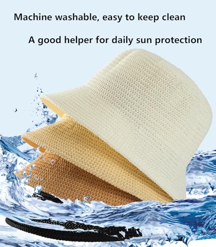 Women Mesh Woven Bucket Hat, Beach Hat, Sun Hat Fashion Foldable Packable Fishing Hat for Spring Summer Fall