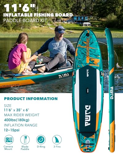 DAMA 11'6"×35"×6" Extra Wide Inflatable Paddle Board, Stand Up Paddle Board for Fishing, Sup Board for Family Travel, All Round Paddle Boards for Adults for Sea Lake with Camera Mount