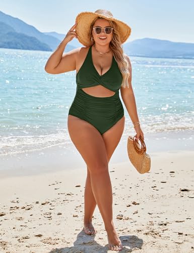 Blooming Jelly Womens One Piece Swimsuits Push Up Tummy Control Bathing Suits V Neck Cutout Modest Swim Suits 2024