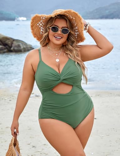 Blooming Jelly Womens Plus Size Bathing Suit Tummy Control One Piece Swimsuit Twist Front Ruched Swimwear