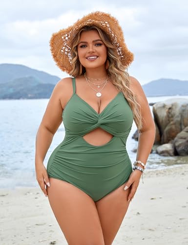 Blooming Jelly Womens Plus Size Bathing Suit Tummy Control One Piece Swimsuit Twist Front Ruched Swimwear