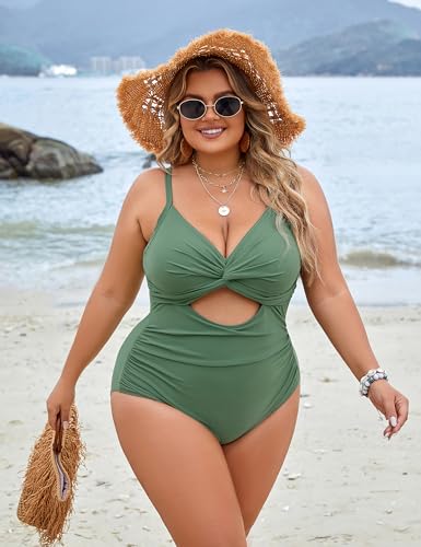 Blooming Jelly Womens Plus Size Bathing Suit Tummy Control One Piece Swimsuit Twist Front Ruched Swimwear