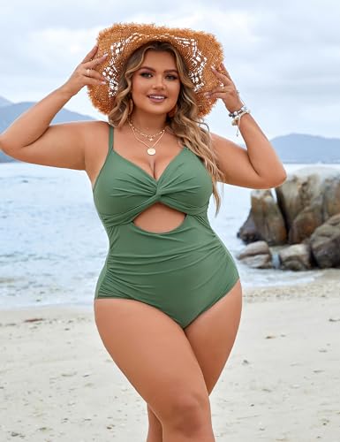 Blooming Jelly Womens Plus Size Bathing Suit Tummy Control One Piece Swimsuit Twist Front Ruched Swimwear