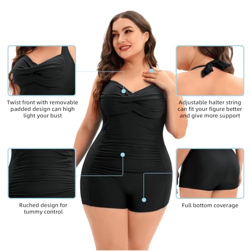 Women's Plus Size Bathing Suits One Piece Swimsuit Women Tummy Control Vintage Ruched Swimwear