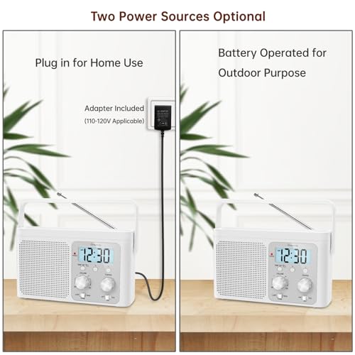 DreamSky Radio Portable AM FM Shortwave - Transistor Radio Plug in Wall or Battery Powered for Home Outdoor, Strong Reception, Large Dial Easy to Use, Digital Time Display, Small Gfits for Seniors