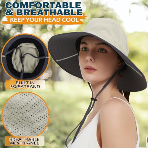 EINSKEY Women's Ponytail Sun Hat, Packable Wide Brim Large Head Bucket Hat for Fishing Hiking Gardening Safari Beach Pool