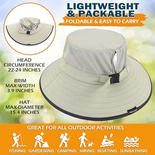 EINSKEY Women's Ponytail Sun Hat, Packable Wide Brim Large Head Bucket Hat for Fishing Hiking Gardening Safari Beach Pool