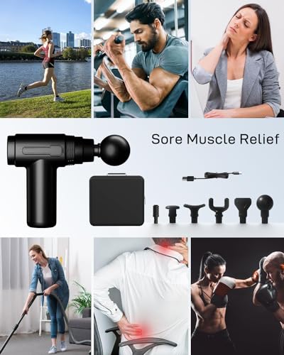 AERLANG Muscle Massage Gun, Mini Muscle Gun, Professional Muscle Massager With10 Speeds, Portable Deep Tissue Massage Gun with 6 Massage Heads for Pain Relief