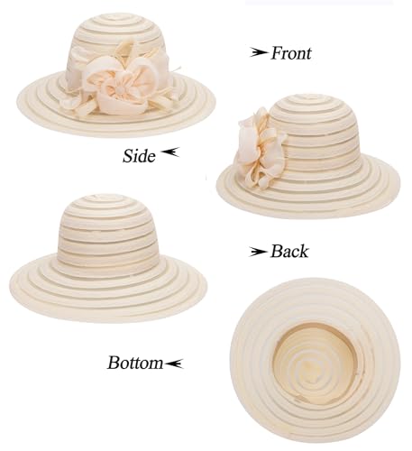 Wide-Brim Kentucky-Organza-Derby-Hat for Women Lady Tea Party Fascinators Cap Church Wedding Cap with Flower