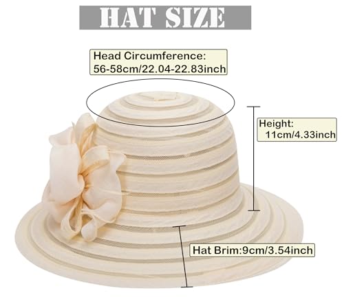 Wide-Brim Kentucky-Organza-Derby-Hat for Women Lady Tea Party Fascinators Cap Church Wedding Cap with Flower