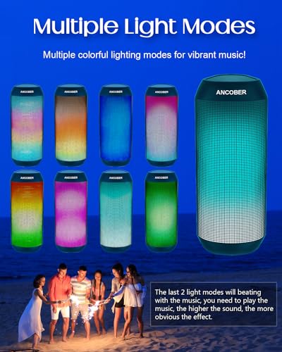 Bluetoooth Speaker, Portable Wireless Speakers with RGB LED Lights 15W HD Powerful Sound, IPX4 Waterproof Speaker, TWS Pairing, for Outdoor Home Shower Camping Holiday Gfit