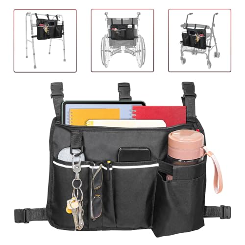 TONINT Large Walker Bag with Water Cup Holder,Walker Basket,Foldable Walker Storage Bag,Side Walker Bag,Walker Side Access Bag Organizer Pouch Tote,Scooters or Rollator Walkers (Large)