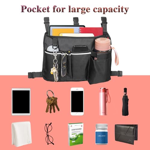 TONINT Large Walker Bag with Water Cup Holder,Walker Basket,Foldable Walker Storage Bag,Side Walker Bag,Walker Side Access Bag Organizer Pouch Tote,Scooters or Rollator Walkers (Large)