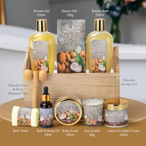 10 Pc Spa Gift Set for Women - Valentines Day Gifts for Her Spa Kit Bubble Bath Spa Gift Basket for Women with Epsom Salt, Bath & Body Oil, Body Scrub, Candle, Wood Massage Tool - Bath Set Spa Basket