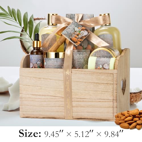 10 Pc Spa Gift Set for Women - Valentines Day Gifts for Her Spa Kit Bubble Bath Spa Gift Basket for Women with Epsom Salt, Bath & Body Oil, Body Scrub, Candle, Wood Massage Tool - Bath Set Spa Basket