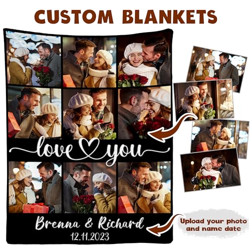 Gemuniya Personalized Valentine's Day Gifts for Boyfriend Girlfriend, Custom Photo Blankets with Names, I Love You Birthday Gifts for Wife Husband Her Him Anniversary Wedding Couple Gifts