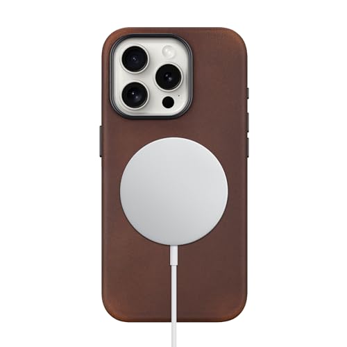 maogoam for iPhone 15 Pro Case Leather, Genuine Crazy Horse Leather Case for iPhone 15 Pro,Compatible with MagSafe, Indiana-Jones Style, Dark Brown