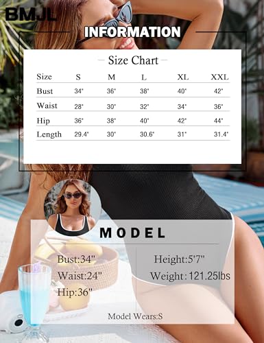 BMJL Women's One Piece Swimsuit Sports Adjustable Strap Bathing Suit Color Block Ribbed High Cut Swimsuits