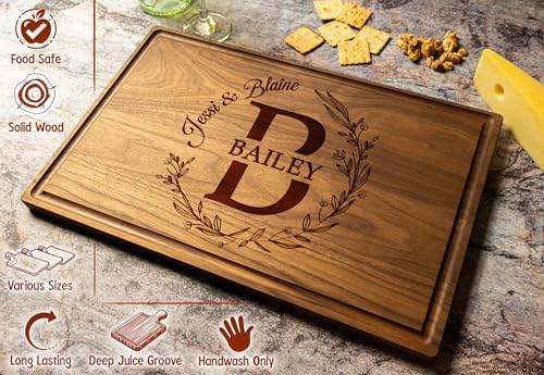 Silverhill Design Customized Love: Personalized Engraved Wood Cutting Boards for Couples - Ideal Gift for Weddings, Anniversaries, Housewarming and Real Estate Closing