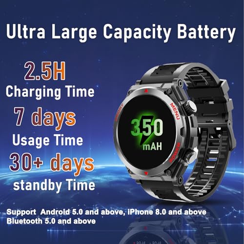 Military Smart Watch for Men, 1.52" HD Fitness Tracker Smartwatch with Answer/Make Call, Sport Watch with Heart Rate SpO2 Stress and Sleep Monitor Compatible with iPhone and Android Phones, Waterproof