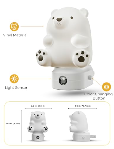 L LOHAS LED Night Light for Kids, 3D Cute Bear Night Light Plug in, Dusk to Dawn Nursery Night Lights, RGB+Soft White 3000K, 3 Lighting Modes, Christmas Birthday Gifts, Room Decor, Children