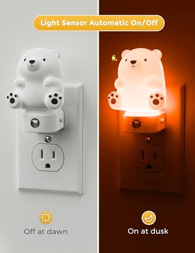 L LOHAS LED Night Light for Kids, 3D Cute Bear Night Light Plug in, Dusk to Dawn Nursery Night Lights, RGB+Soft White 3000K, 3 Lighting Modes, Christmas Birthday Gifts, Room Decor, Children