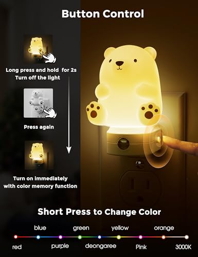 L LOHAS LED Night Light for Kids, 3D Cute Bear Night Light Plug in, Dusk to Dawn Nursery Night Lights, RGB+Soft White 3000K, 3 Lighting Modes, Christmas Birthday Gifts, Room Decor, Children