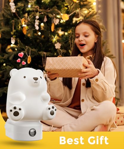 L LOHAS LED Night Light for Kids, 3D Cute Bear Night Light Plug in, Dusk to Dawn Nursery Night Lights, RGB+Soft White 3000K, 3 Lighting Modes, Christmas Birthday Gifts, Room Decor, Children